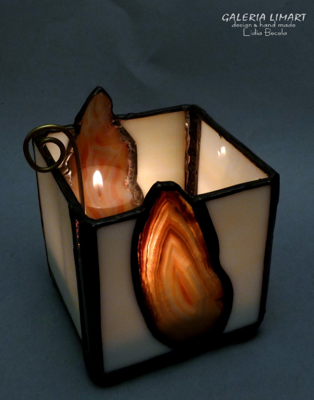 Lampion z agatami Handmade Prezent niezwykły